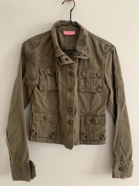 Vintage Pudding Jeans Olive Utility Button-Front Women's Jacket